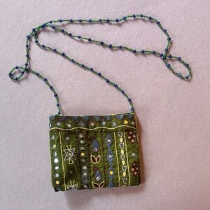 Mini Embroidered Green Crossbody Purse
